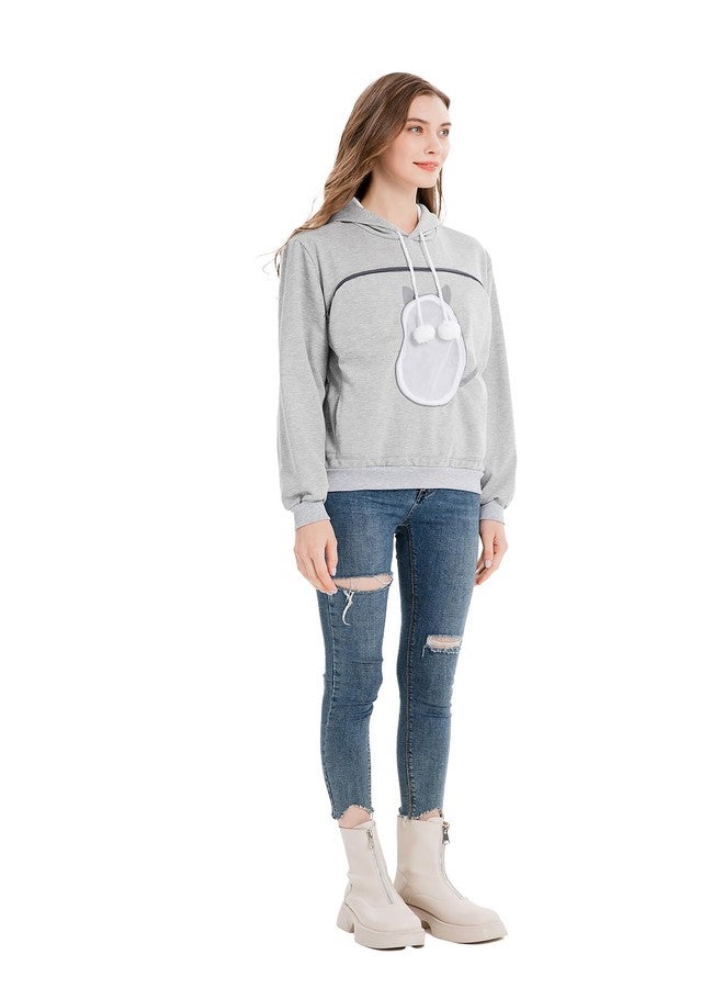 ALYC Pet Carrier Hoodie Cat Dog Pouch Holder Sweatshirt Large Pocket Pullover Shirt with Cat Ear for Women Grey - Image 5